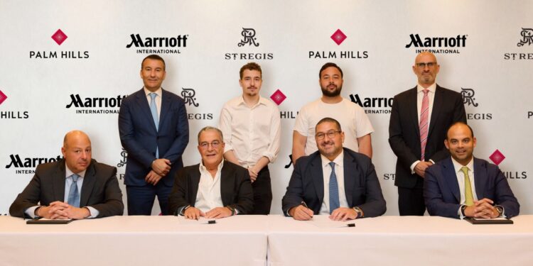 في إطار التزامها بتعزيز قطاع السياحة والضيافة الفاخرة.. بالم هيلز توقع اتفاقية استراتيجية مع مجموعة ماريوت العالمية لتطوير فندق «سانت ريجيس، بالم هيلز– الجيزة